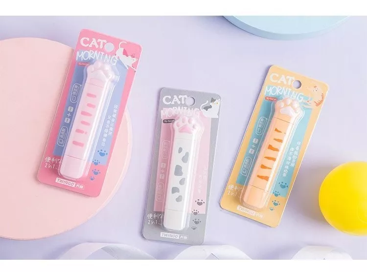 CORRECTOR PATITA DE GATITO 2 EN 1 KAWAII PEGAMENTO + - 1
