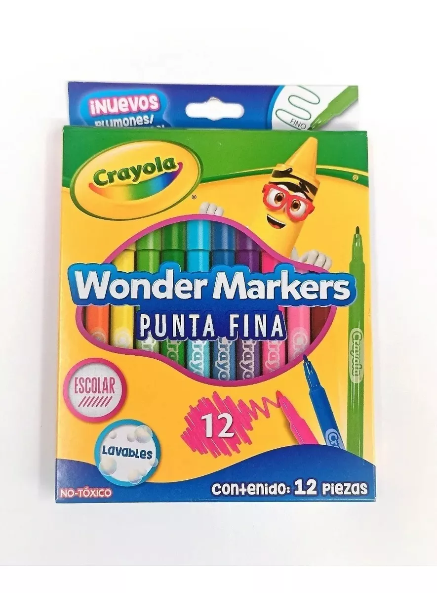 PLUMONES MARCADORES CRAYOLA 12 COLORES PUNTA FINA LAVABLES - 1