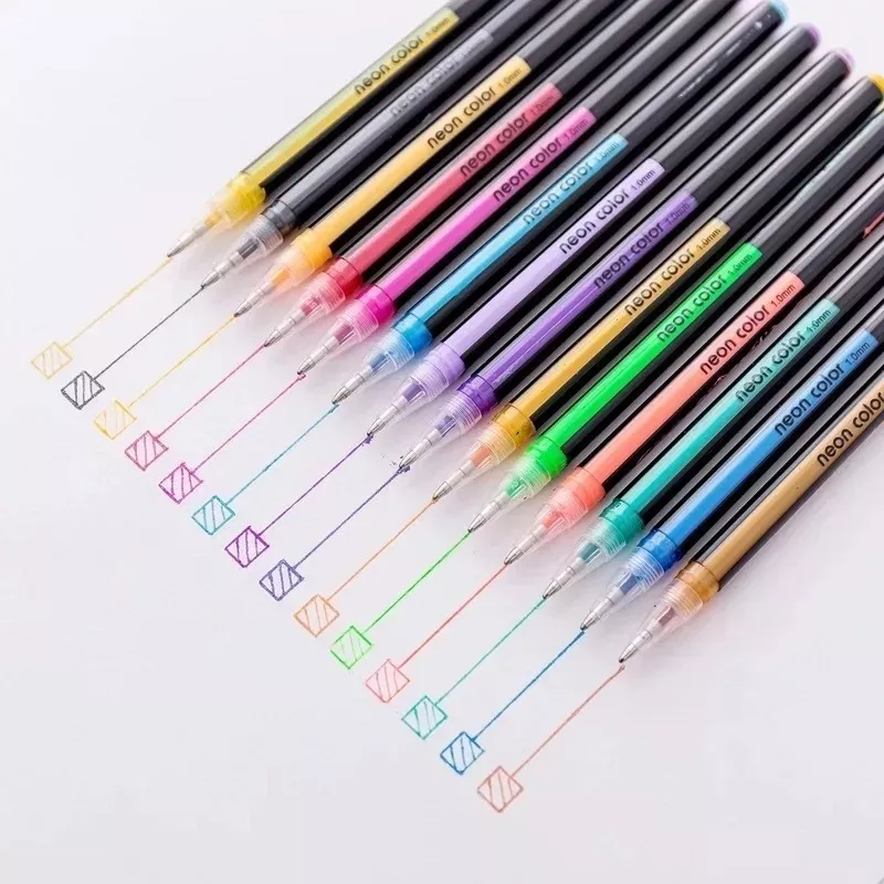 PACK LAPICES GEL METALICO NEON + LIBRETA NEGRA - 2