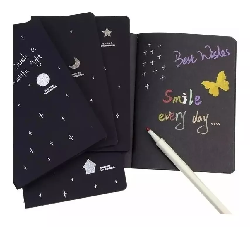PACK X 10 LIBRETAS CUADERNO COSIDA HOJA NEGRA 25 X18 CMS + ENVI - 1