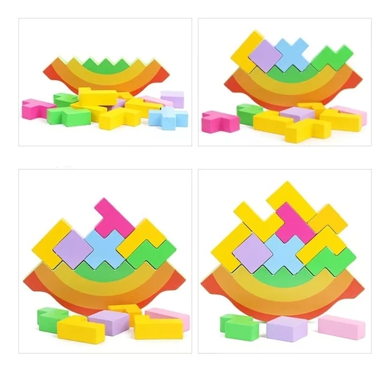 BLOQUES DE CONSTRUCCIÓN NEGRO DE MADERA BALANCEO TETRIS MONTESSORI - 3
