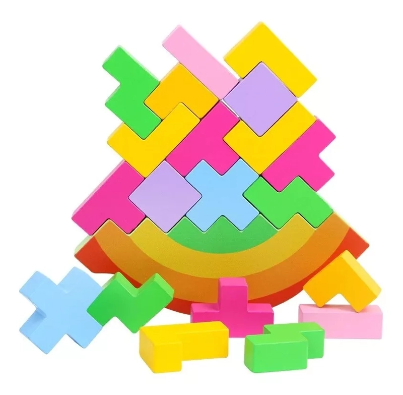 BLOQUES DE CONSTRUCCIÓN NEGRO DE MADERA BALANCEO TETRIS MONTESSORI - 5