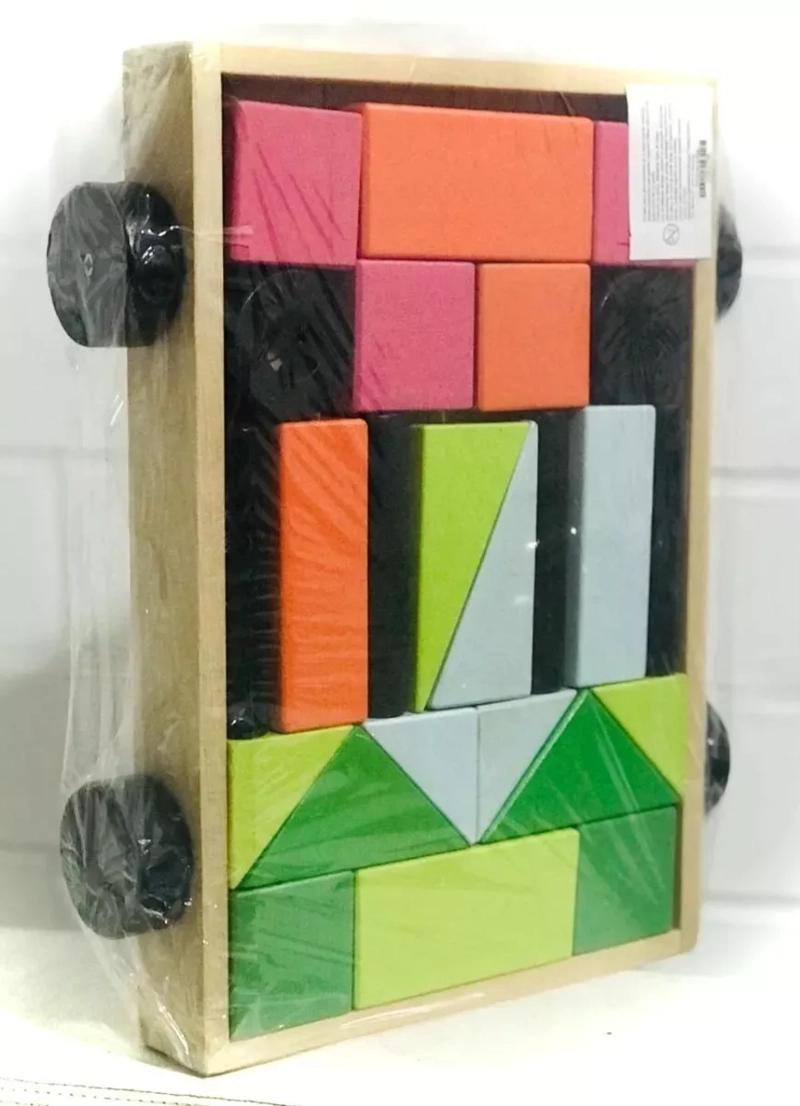 CARRO CON BLOQUES DE CONSTRUCCIÓN NEGRO MADERA MONTESSORI INFANTIL - 1