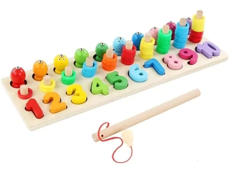 ABACO NATURAL MADERAS BRAVO NEGRO CON 10 NUMEROS PESCA MONTESSORI MADERA JUGUETE - 1