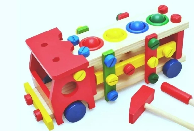 CAMIÓN MECANO ENSAMBLABLE MADERAS BRAVO NEGRO PEGA PELOTITAS DIDÁCTICO - 1