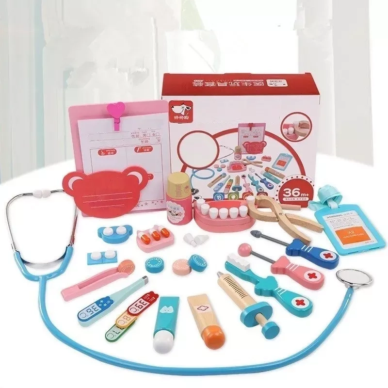 KIT JUEGO DOCTOR NIÑOS NIÑAS JUGUETE SIMULACIÓN DE MADERA - 1