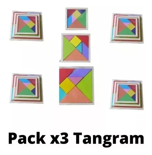 PACK X3 TANGRAM NEGRO JUEGO DIDÁCTICO EN MADERA - 1