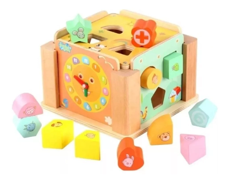 CUBO DE ENCAJE DESARMABLE NEGRO MONTESSORI MADERA DIDACTICO RELOJ - 1