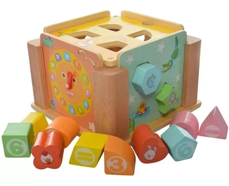 CUBO DE ENCAJE DESARMABLE NEGRO MONTESSORI MADERA DIDACTICO RELOJ - 2