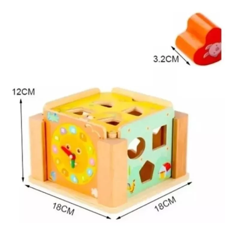 CUBO DE ENCAJE DESARMABLE NEGRO MONTESSORI MADERA DIDACTICO RELOJ - 3