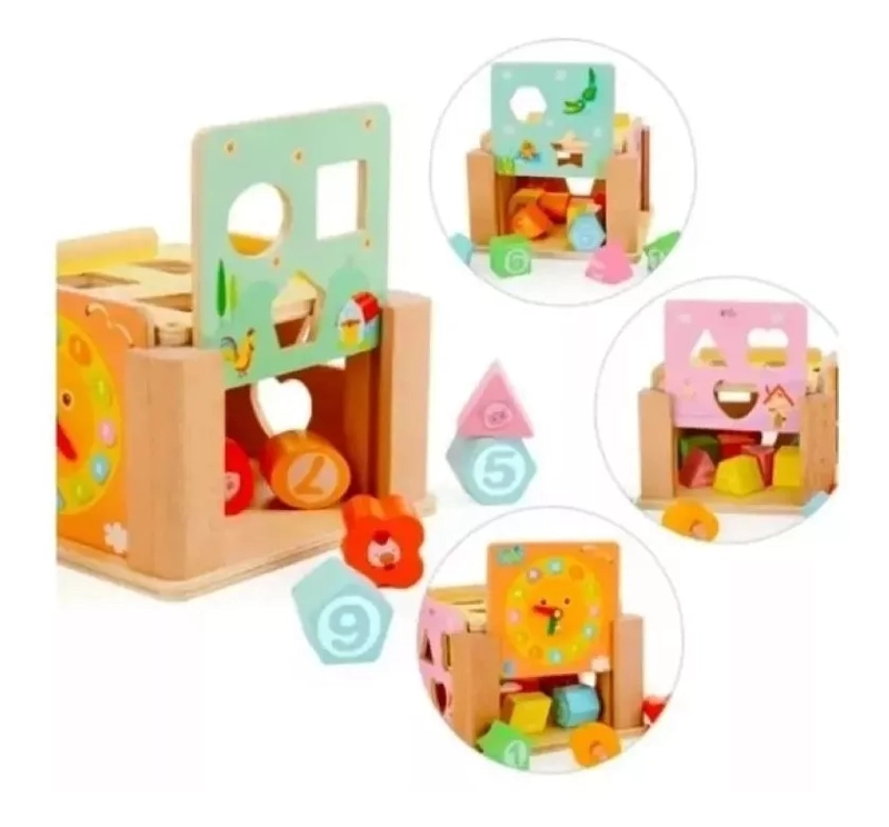 CUBO DE ENCAJE DESARMABLE NEGRO MONTESSORI MADERA DIDACTICO RELOJ - 4