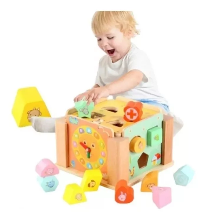CUBO DE ENCAJE DESARMABLE NEGRO MONTESSORI MADERA DIDACTICO RELOJ - 5