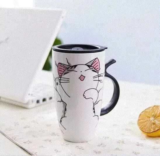 TAZÓN CON TAPA 600ML GATITO MUG CERÁMICA+ CUCHARA+ BOMBILLA - 2