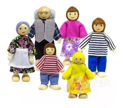 SET DE 6 PERSONAJES DE LA FAMILIA EN MADERA - 1