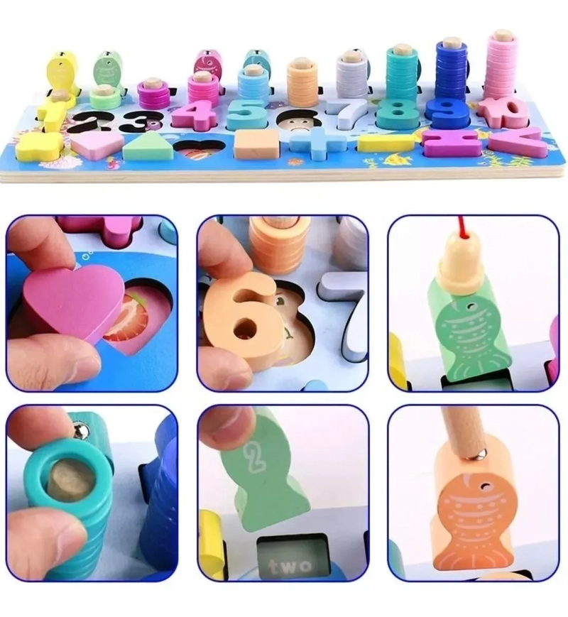 ÁBACO CON PESCA MADERAS BRAVO NEGRO 4 X 1 FIGURAS NÚMEROS PREESCOLAR MONTESSORI - 5