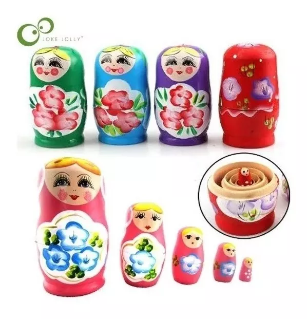 MUÑECAS MATRIOSKA RUSAS 5 PIEZAS DE MADERA PINTADAS A MANO - 3