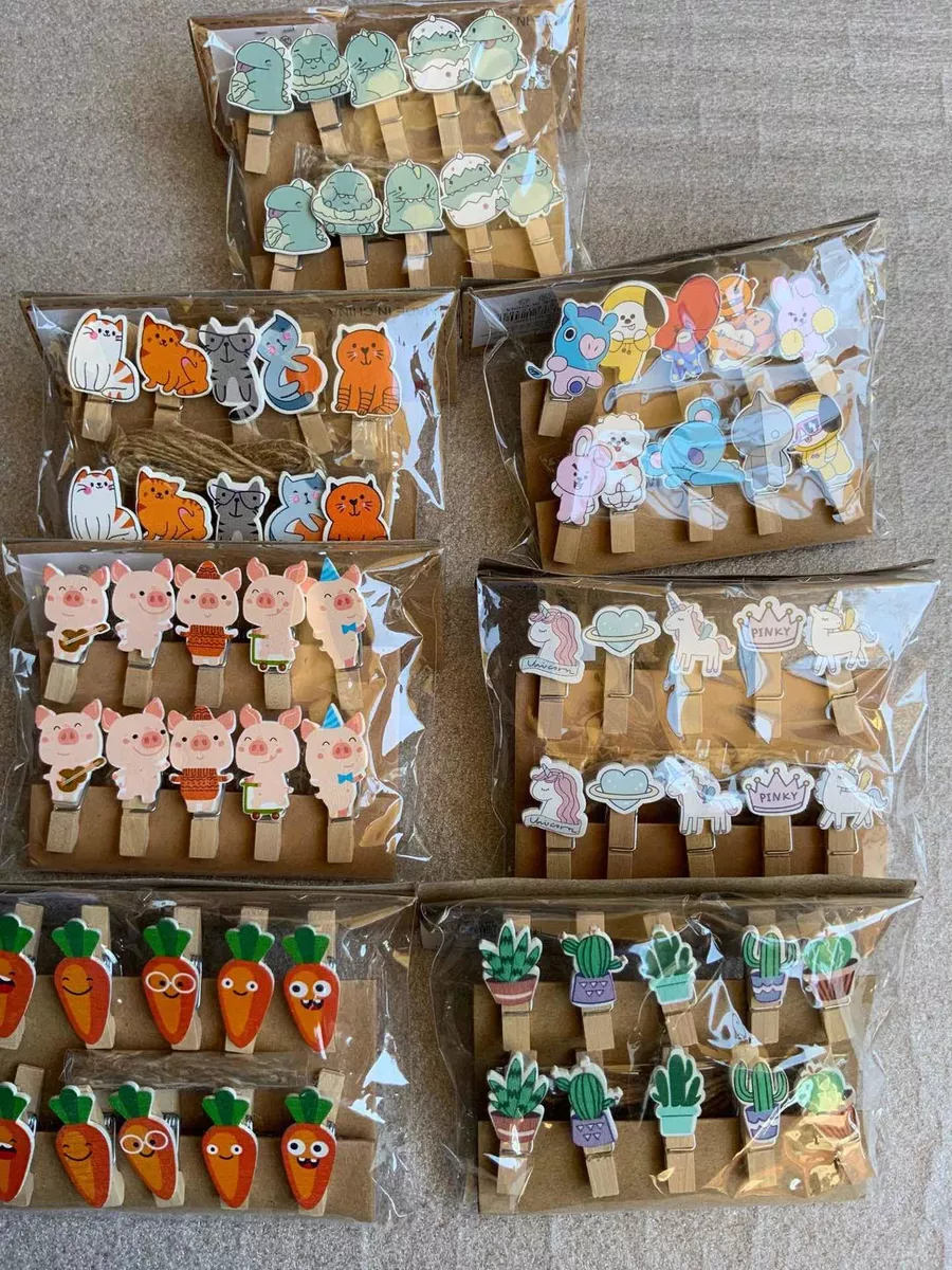 PACK 12 SET PINZAS PERRITOS MADERA DISEÑOS KAWAII PAPELERÍA - 5