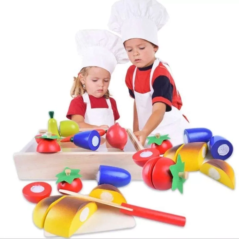JUGUETE DIDÁCTICO NEGRO CORTA FRUTA DE MADERA SIMBOLICO MONTESSORI - 1