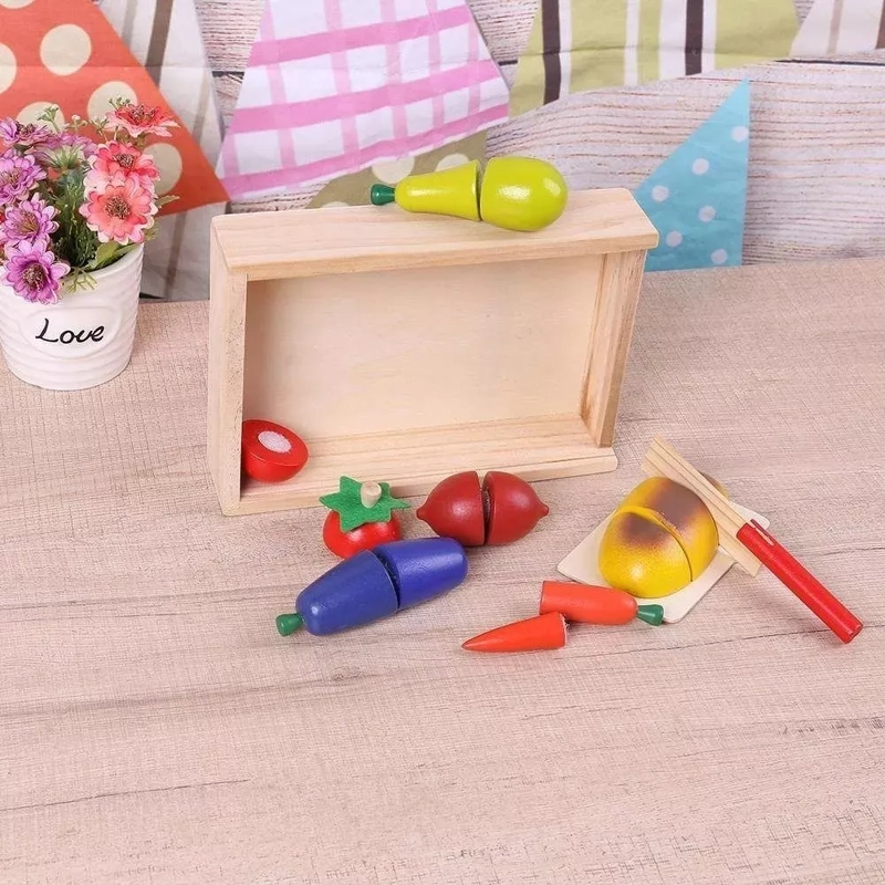 JUGUETE DIDÁCTICO NEGRO CORTA FRUTA DE MADERA SIMBOLICO MONTESSORI - 4