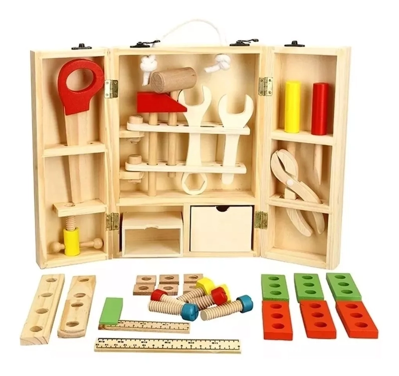 CAJA DE HERRAMIENTAS MONTESSORI WOODS NEGRO DE MADERA ESTILO MONTESSORI DESARROLLO - 3