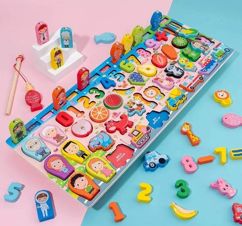 TABLERO DIDÁCTICO PREESCOLAR 5 EN 1 JUEGO NIÑOS MADERA - 1
