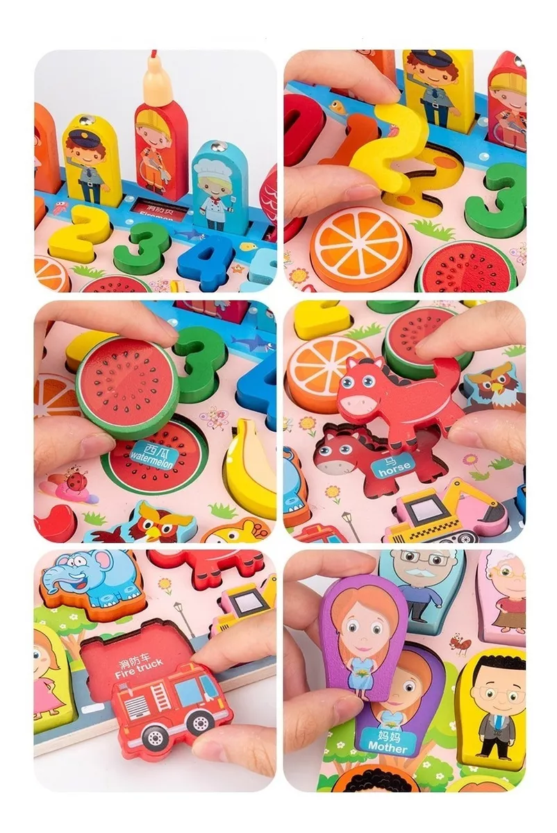 TABLERO DIDÁCTICO PREESCOLAR 5 EN 1 JUEGO NIÑOS MADERA - 4