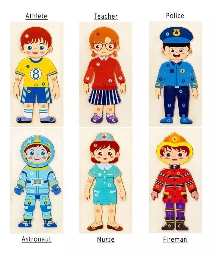 PUZZLES ENCAJE MADERA DIDÁCTICOS ROLES VARIEDAD DISEÑOS - 2
