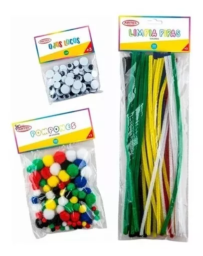 SET MANUALIDADES ARTEL POMPONES + LIMPIA PIPAS + OJOS LOCOS - 1