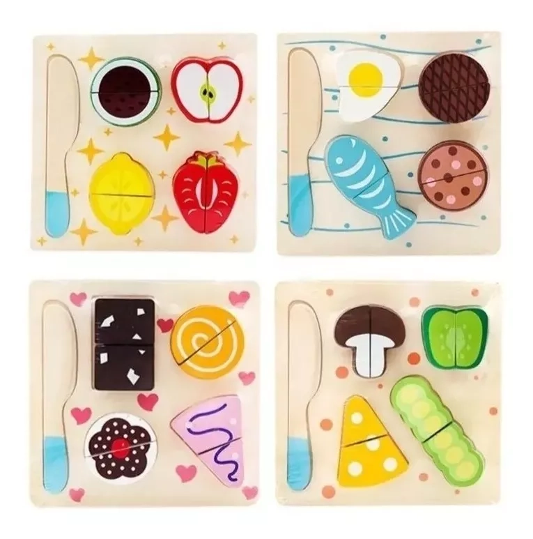4 PUZZLES ROMPECABEZA S JUGUETES DE MADERA CORTA FRUTA - 1