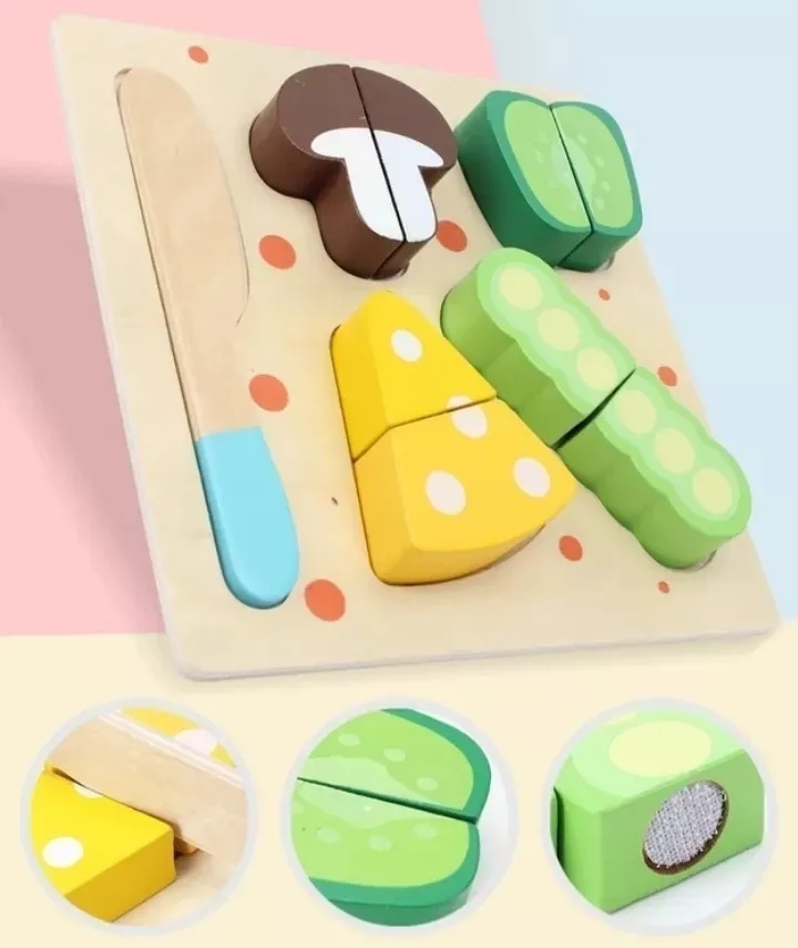 4 PUZZLES ROMPECABEZA S JUGUETES DE MADERA CORTA FRUTA - 2