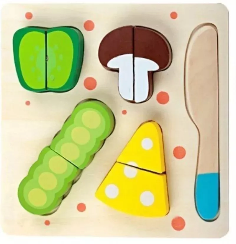 4 PUZZLES ROMPECABEZA S JUGUETES DE MADERA CORTA FRUTA - 3