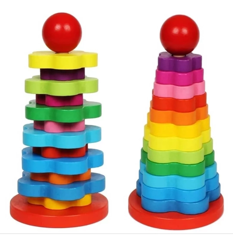 JUGUETE MULTICOLOR TORRE APILABLE ARCOIRIS MADERA - 1