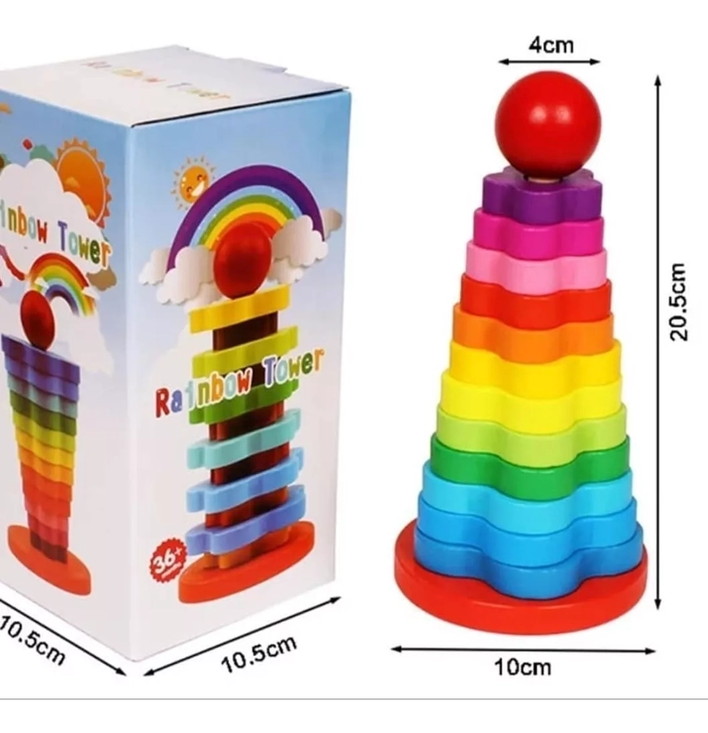 JUGUETE MULTICOLOR TORRE APILABLE ARCOIRIS MADERA - 3