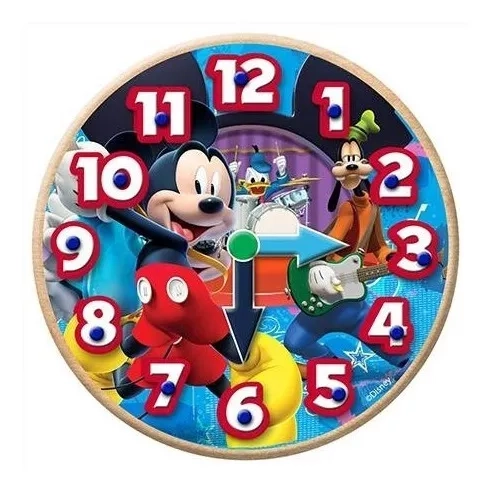 JUGUETE DIDACTICO DE MADERA RELOJ ENCAJE APRENDER HORA MICKEY DISNEY - 1