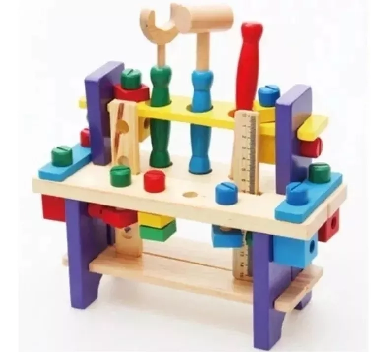 CAJA DE HERRAMIENTAS MULTICOLOR MADERA JUGUETE DIDÁCTICO MONTESSORI - 1