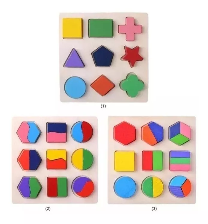 PACK 3 PUZZLE ENCAJE JUGUETE MADERA DIDÁCTICO MATEMÁTICAS - 1