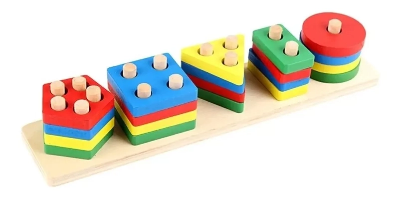 JUGUETE DIDÁCTICO MADERA FORMAS GEOMÉTRICAS TABLERO APILAR - 1