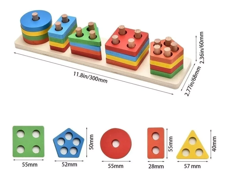 JUGUETE DIDÁCTICO MADERA FORMAS GEOMÉTRICAS TABLERO APILAR - 4