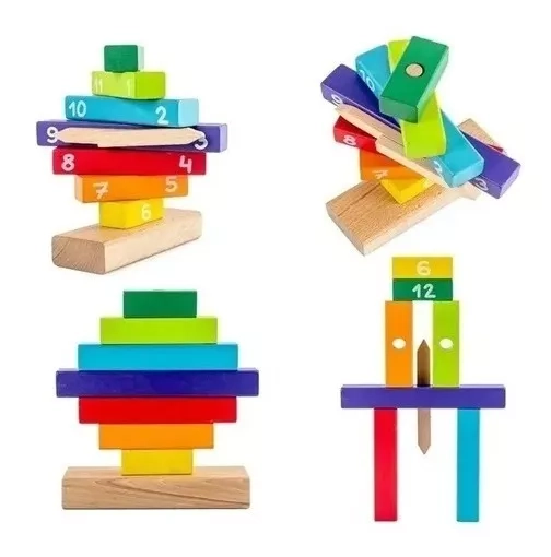 RELOJ MULTICOLOR PUZZLE DE MADERA BLOQUES APILABLE DIDÁCTICO MONTESSORI - 3