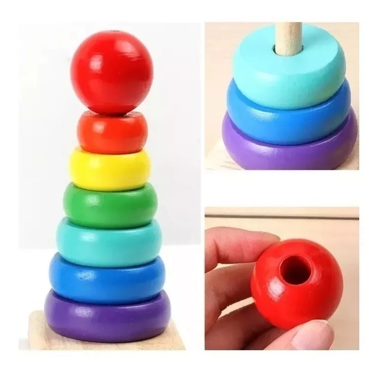 BLOQUES TORRE DE MADERA MULTICOLOR JUGUETE DIDACTICO MADERA PARA NIÑOS - 4