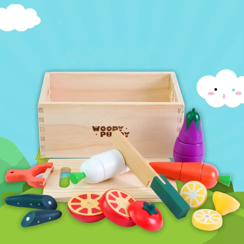 JUEGO DIDÁCTICO MULTICOLOR DE MADERA CORTA VEGETALES Y FRUTAS CON IMAN - 1