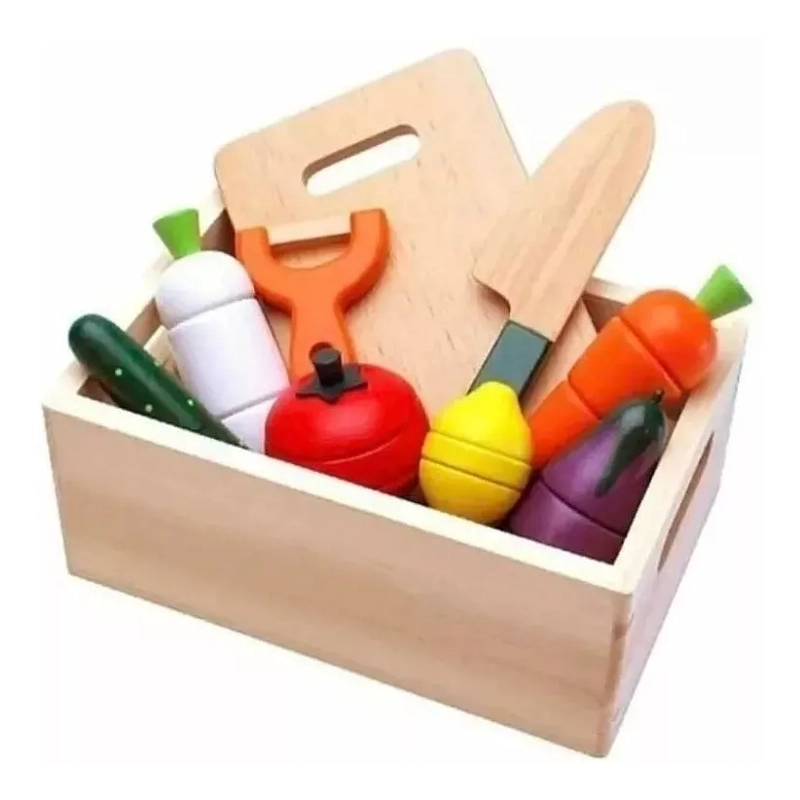 JUEGO DIDÁCTICO MULTICOLOR DE MADERA CORTA VEGETALES Y FRUTAS CON IMAN - 2