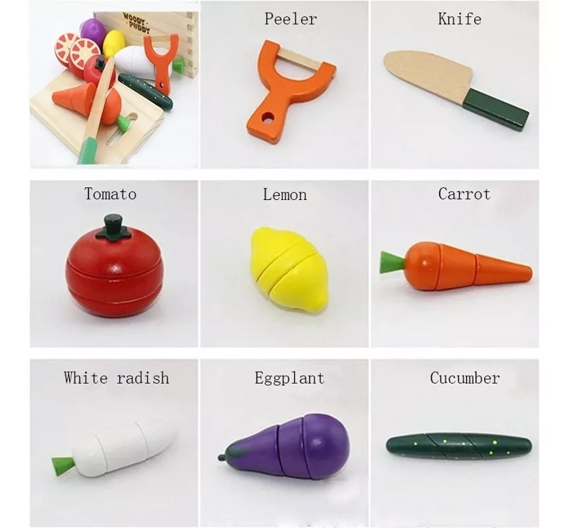 JUEGO DIDÁCTICO MULTICOLOR DE MADERA CORTA VEGETALES Y FRUTAS CON IMAN - 3