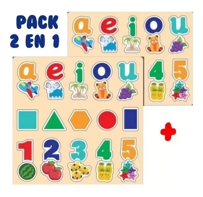 JUEGO MULTICOLOR PUZZLES ROMPECABEZA DIDÁCTICO DE MADERA TABLA VOCALES - 1