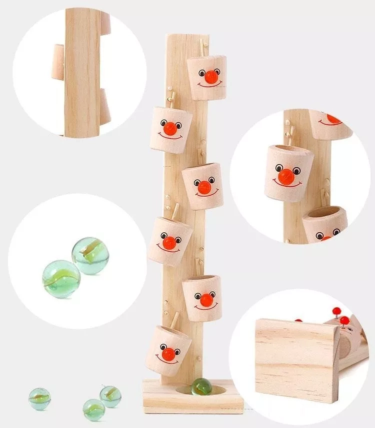 JUEGO JUGUETE DE DOMINO DE MADERA 6 CUBOS Y CANICA MONTESSORI - 1