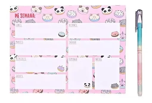 PLANNER KAWAI VARIEDAD SEMANAL 30 HOJAS + LÁPIZ TINTA GEL BORRABLE - 1