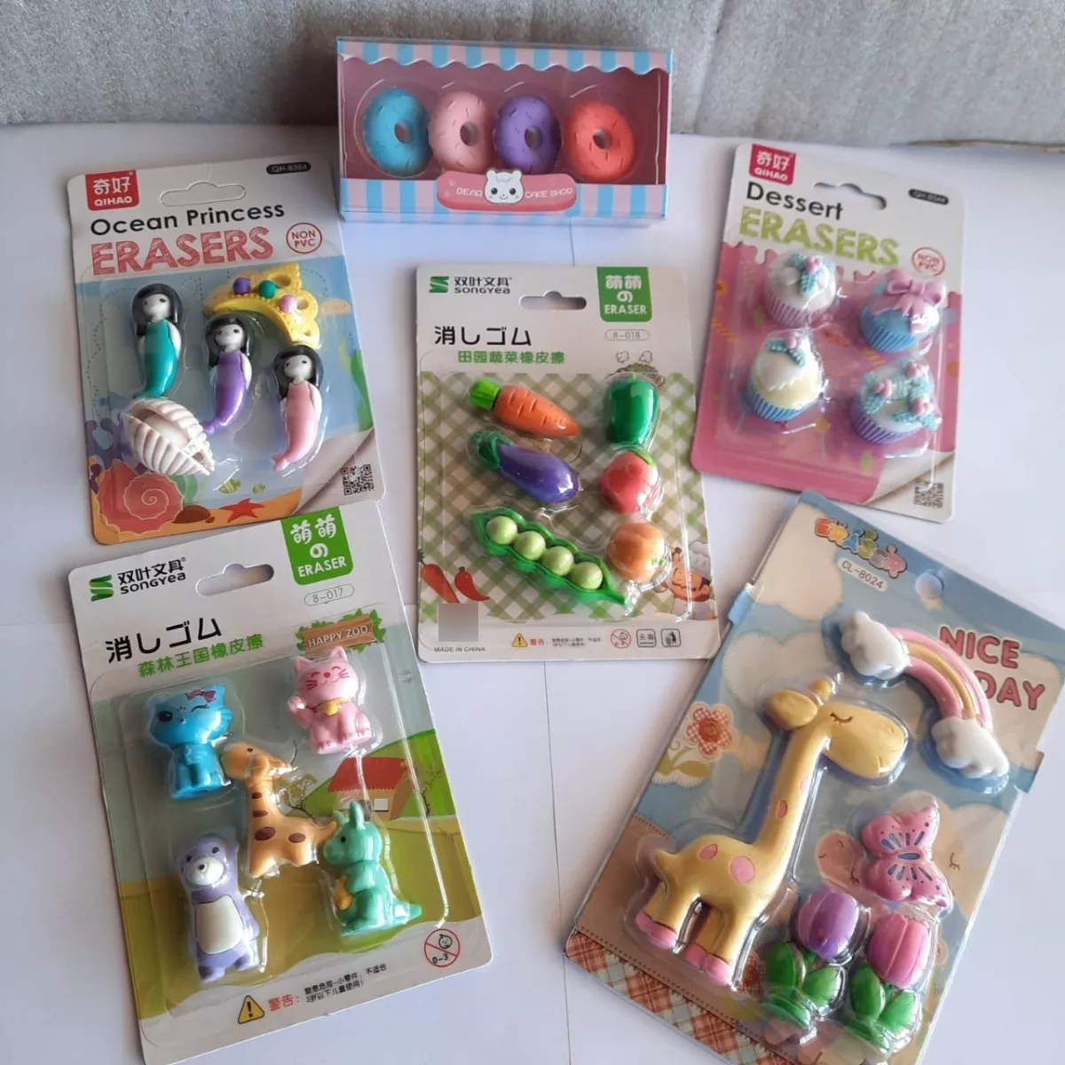PACK 6 SET GOMAS DE BORRAR INFANTILES SURTIDOS KAWAII - 1