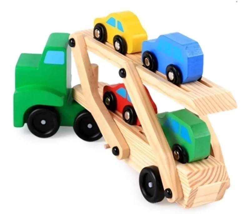 CAMION DE MADERA CON AUTOS JUGUETE DIDACTICO NIÑOS JUEGO - 1