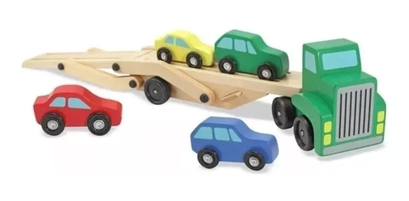 CAMION DE MADERA CON AUTOS JUGUETE DIDACTICO NIÑOS JUEGO - 3