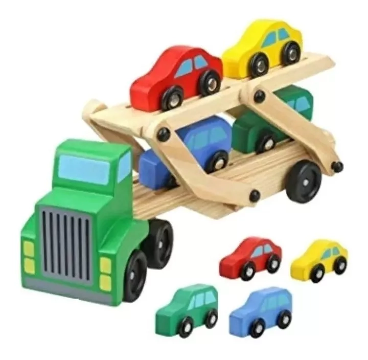 CAMION DE MADERA CON AUTOS JUGUETE DIDACTICO NIÑOS JUEGO - 5
